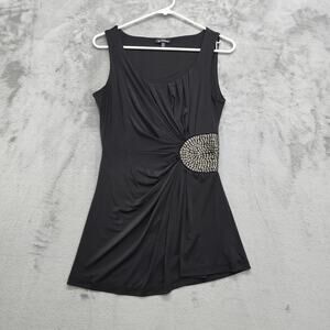 Vintage Y2K Le Chateau Top Womens XS Black Sleeveless Tank Sequins Draped Silky